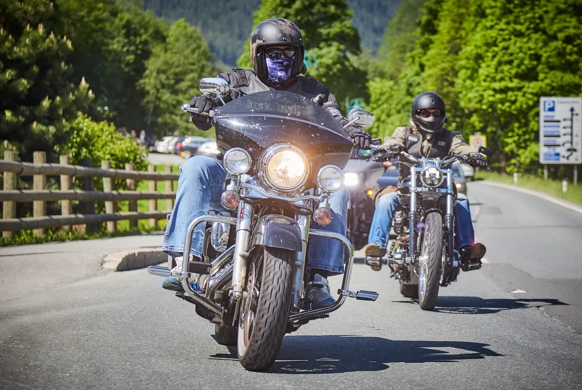 Motorcyclists ride through the Glemmtal in Hinterglemm.